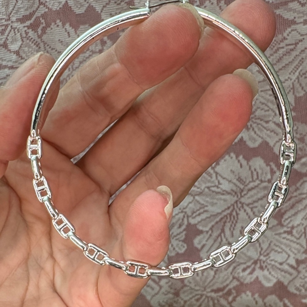 Nine West Silver Chain Detail Hoop Earrings​ - Picture 2 of 6